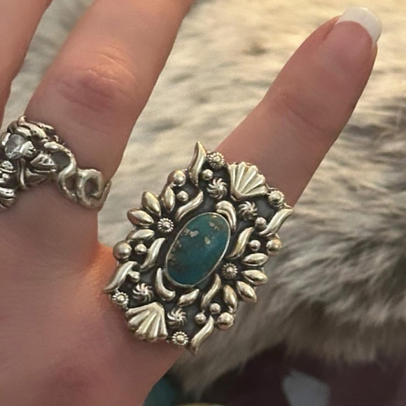 Turquoise southwestern sterling silver adjustable ring - Picture 4 of 9